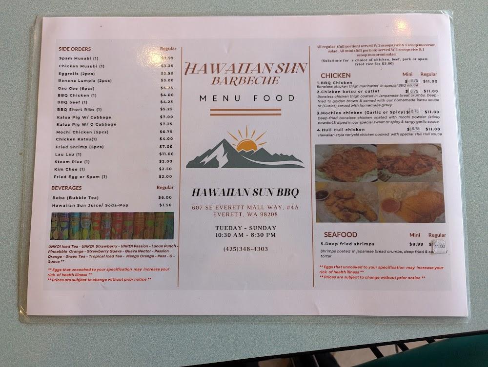 Hawaiian Sun BBQ Menu image 1